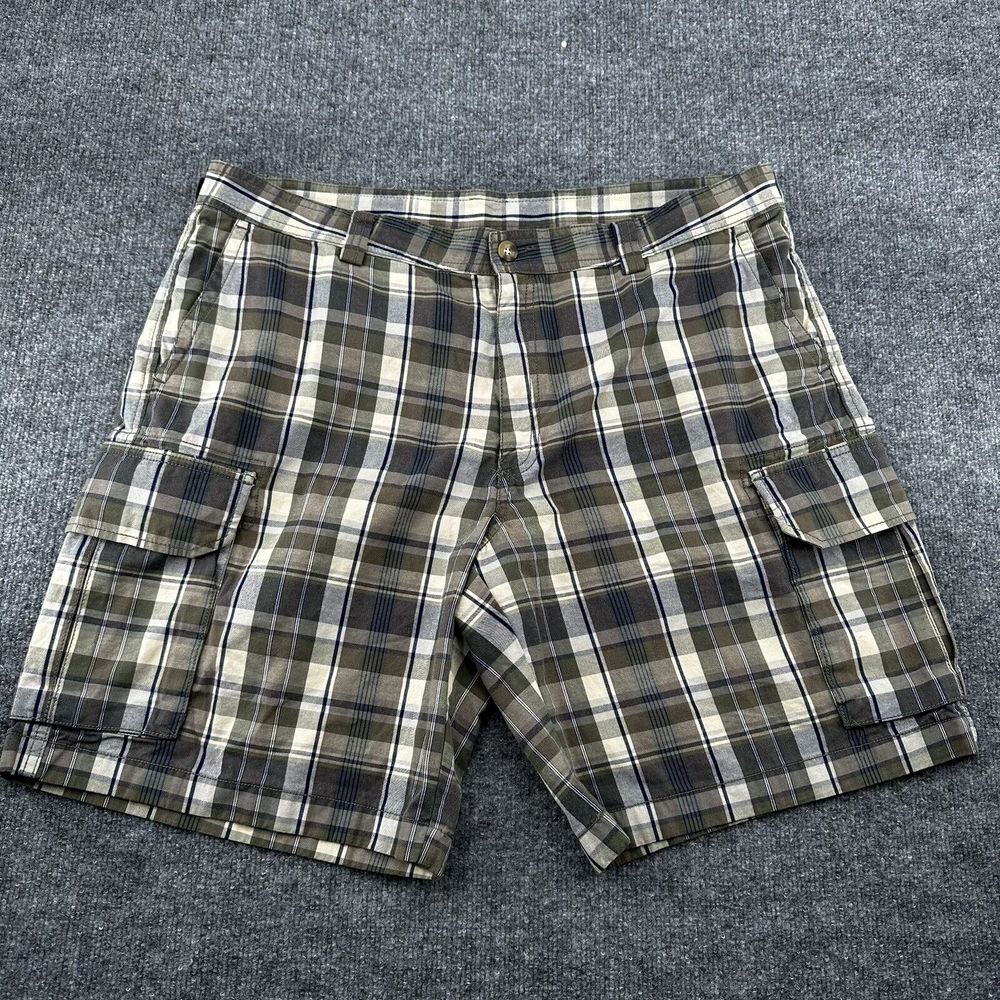 LL Bean Shorts‎ Mens 40 Plaid 9" Cargo Y2K Outdoor Casual Beach Green Blue Beige